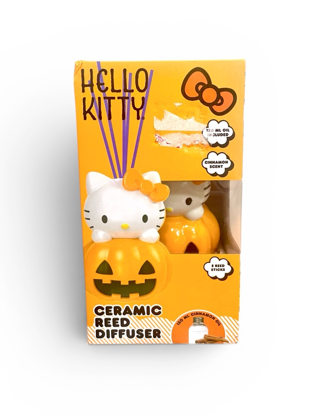 Hello Kitty Halloween Ceramic Pumpkin Reed Diffuser Cinnamon Oil Scent NIB